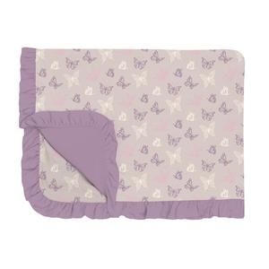 NEW KICKEE ruffle toddler blanket in latte butterflies